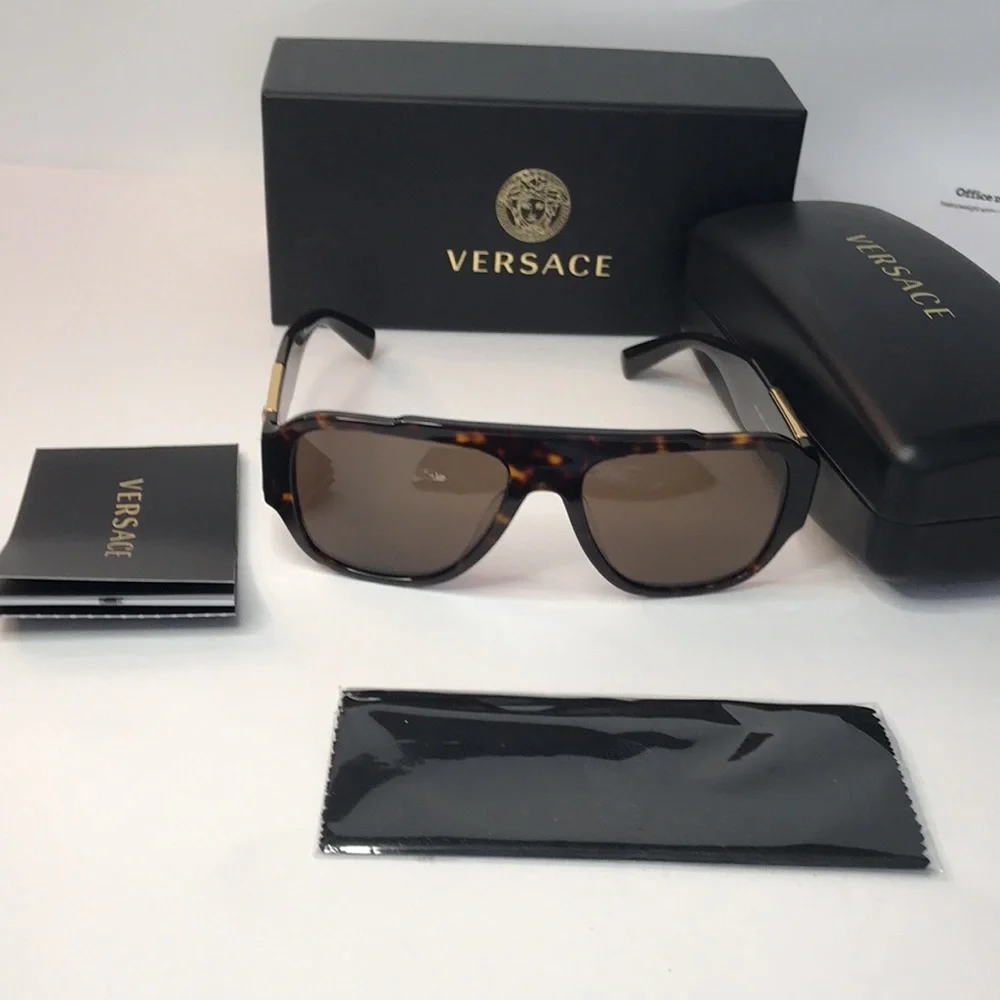 New Authentic- VERSACE Dark Brown Pilot Men's Sunglasses